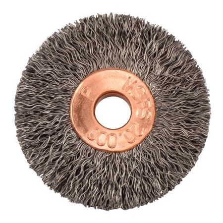 Weiler 1-3/8" Dia Crimped Wire Wheel, .008" Steel Fill, 1/4" Arbor Hole 15141